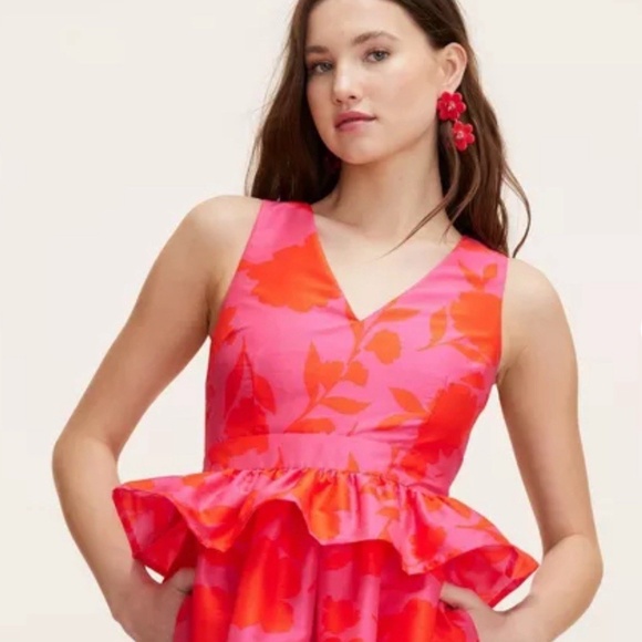 Kate Spade New York x Target, Rose Peplum Midi Dress Red and Pink - Picture 3 of 4